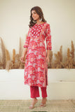 RED FLORAL BLOCK PRINT KURTA WITH SILVER PITTAN WORK