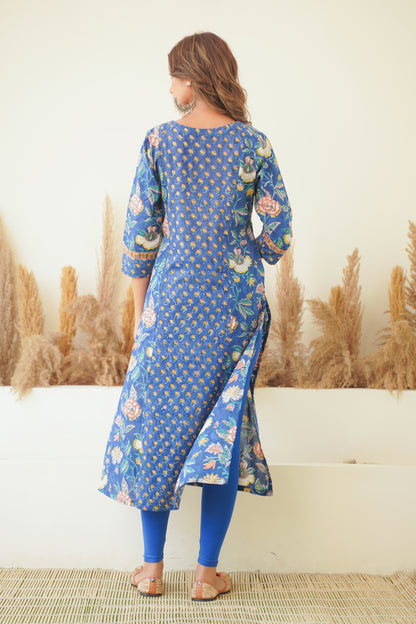 BLUE FLORAL BLOCK PRINT KURTA