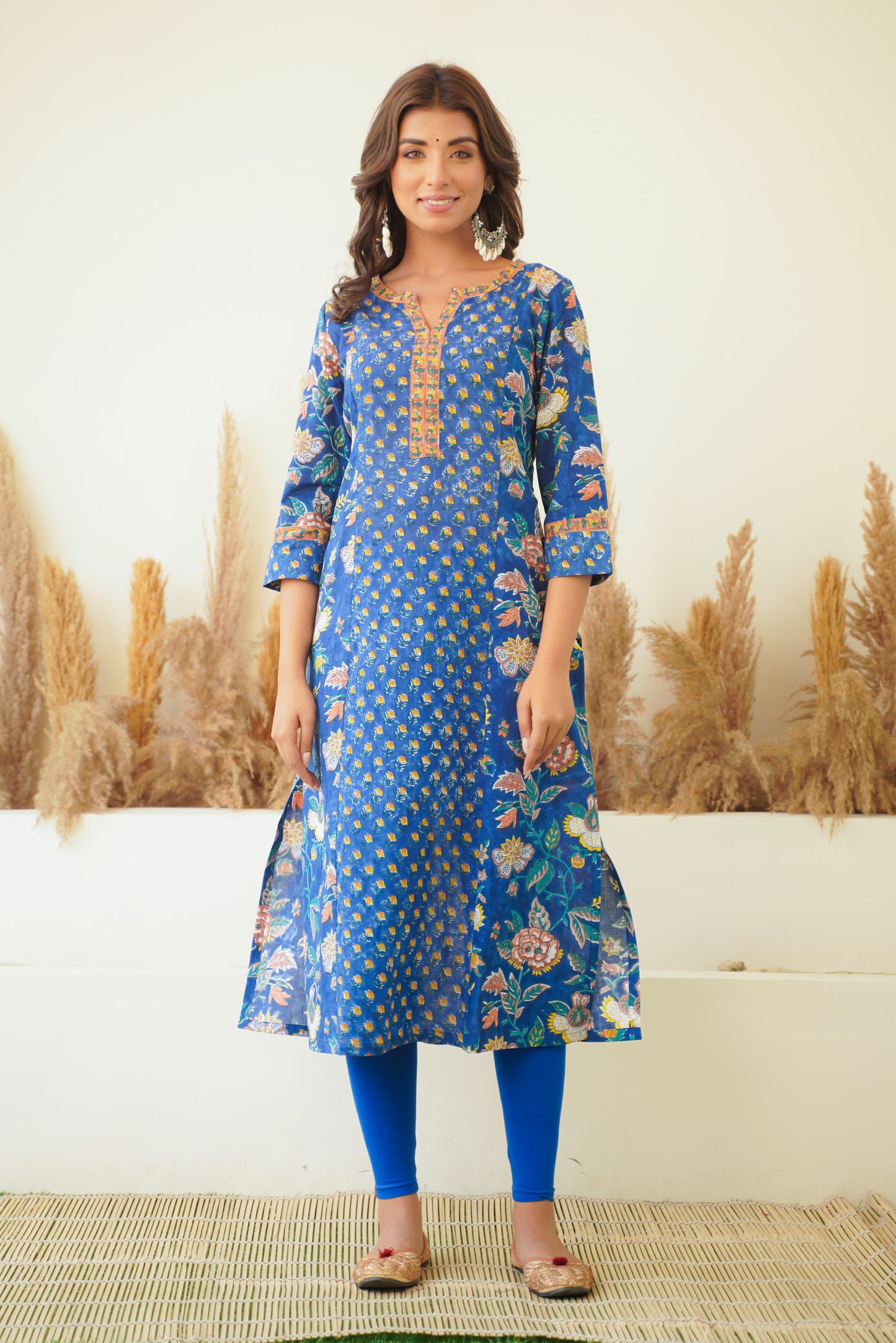 BLUE FLORAL BLOCK PRINT KURTA