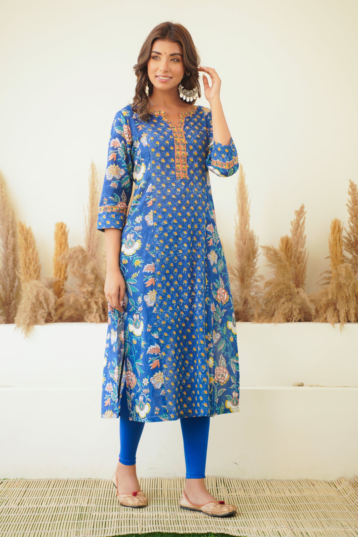 BLUE FLORAL BLOCK PRINT KURTA