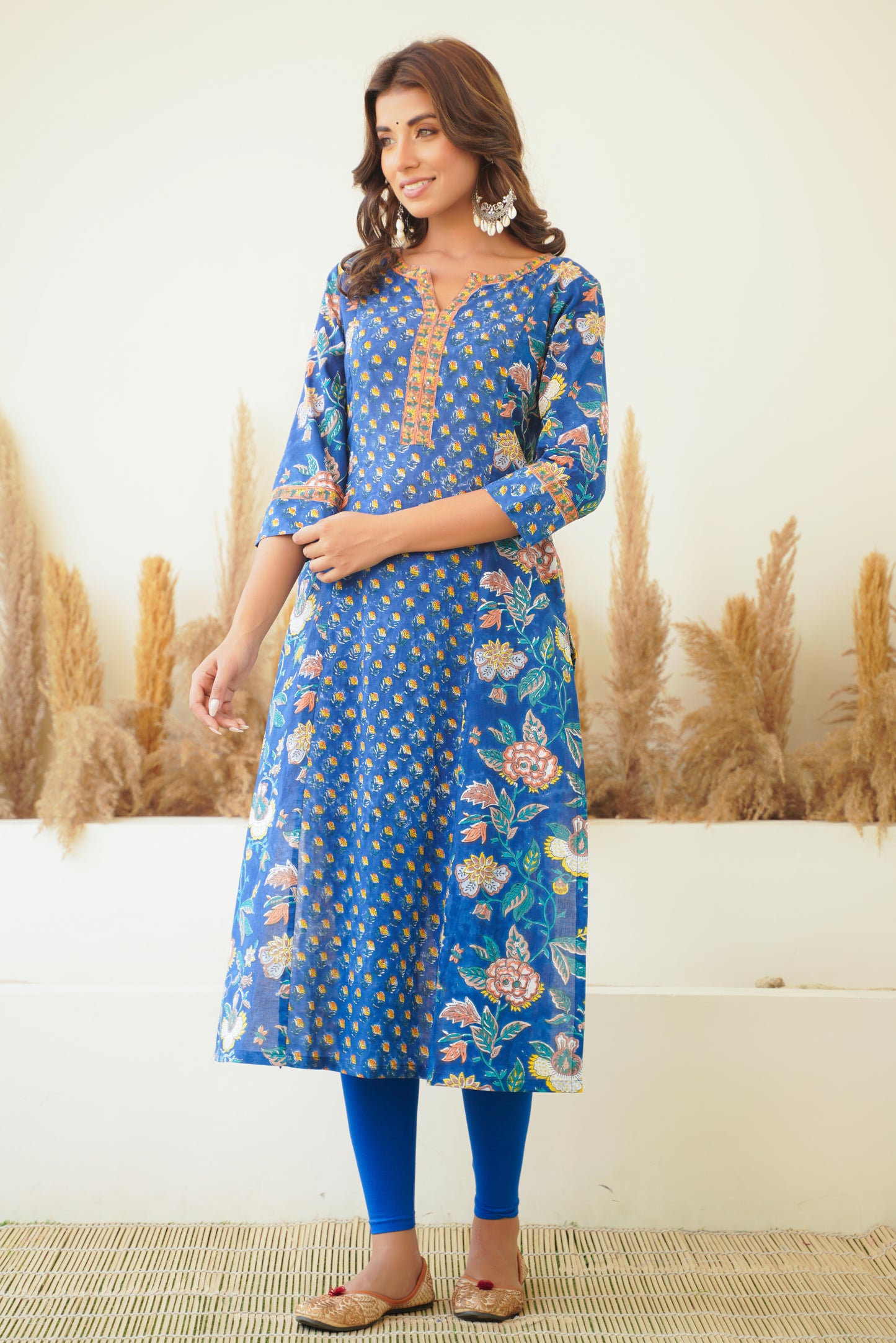 BLUE FLORAL BLOCK PRINT KURTA