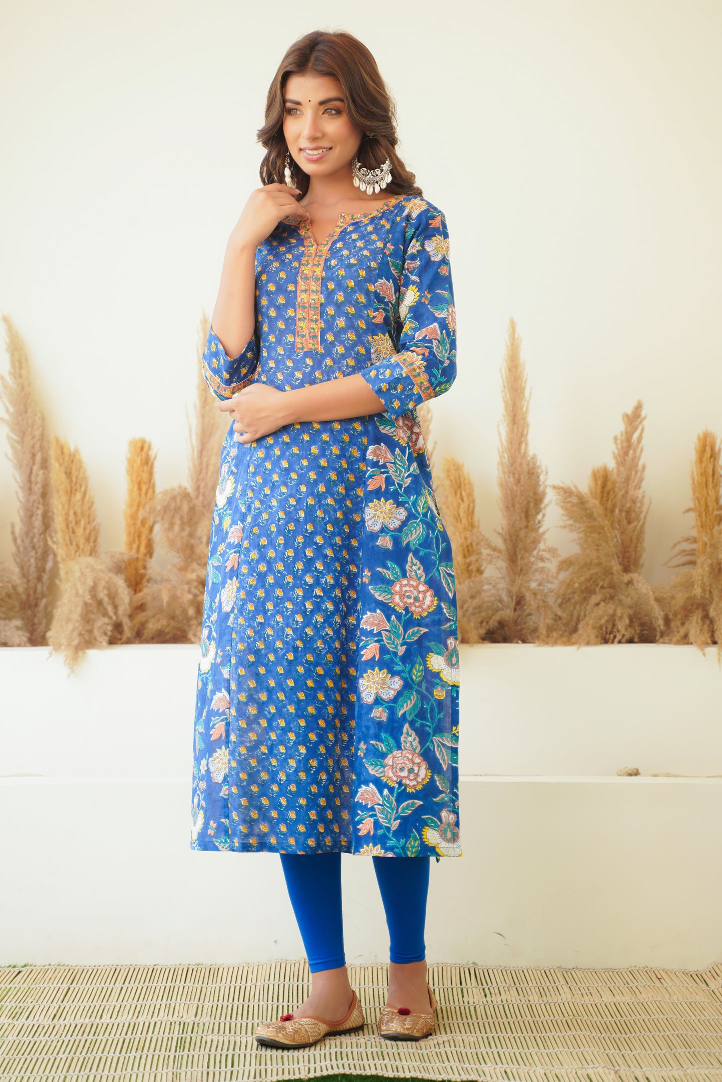 BLUE FLORAL BLOCK PRINT KURTA