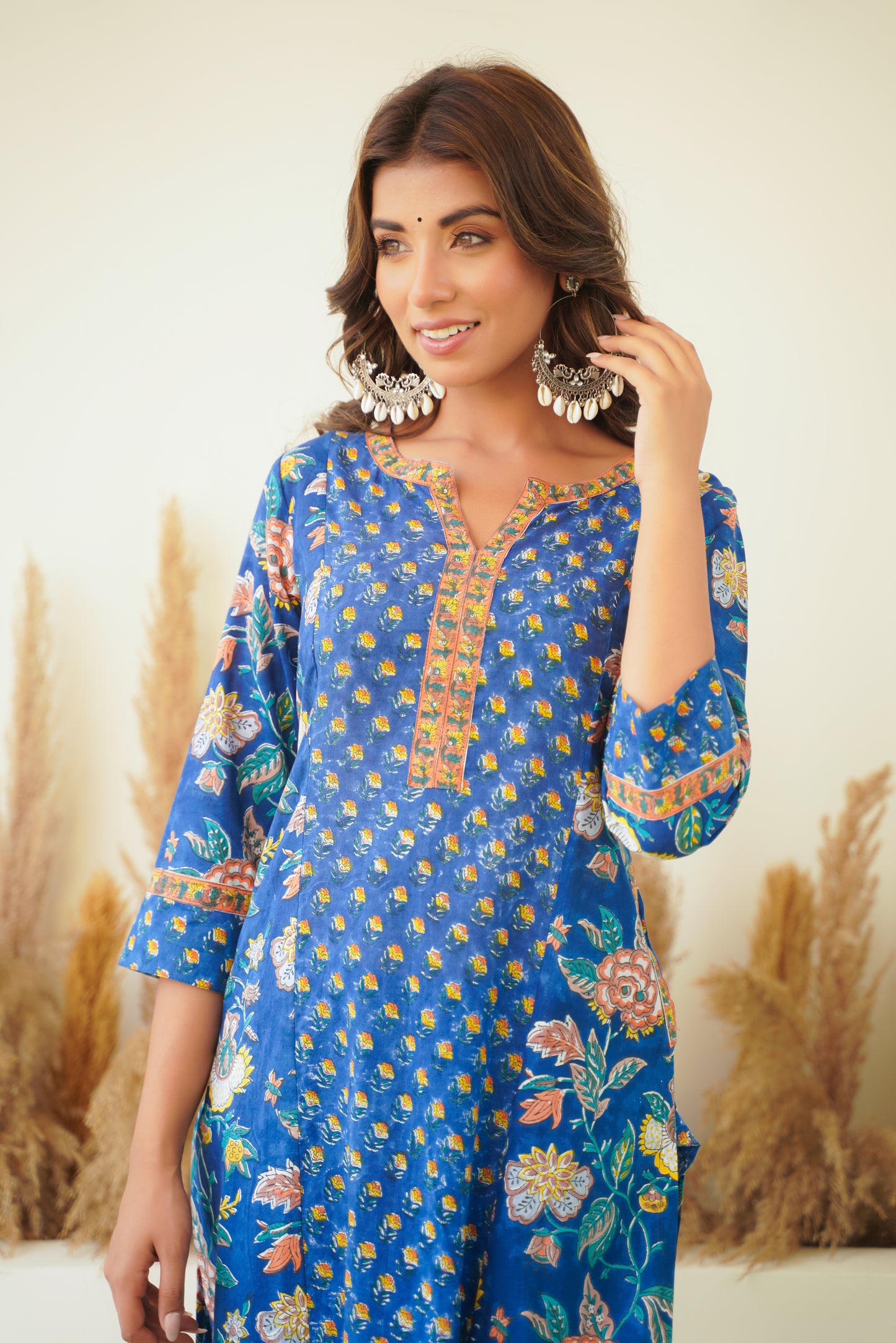 BLUE FLORAL BLOCK PRINT KURTA