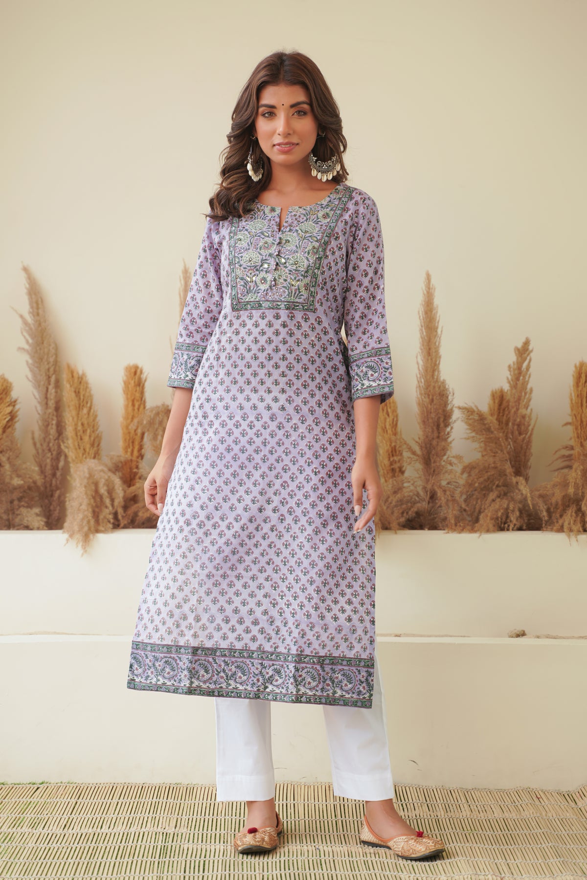 LAVENDER FLORAL BLOCK PRINT KURTA