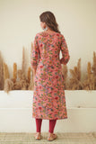 PEACH FLORAL BLOCK PRINT STRAIGHT KURTA