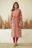 PEACH FLORAL BLOCK PRINT STRAIGHT KURTA