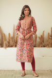 PEACH FLORAL BLOCK PRINT STRAIGHT KURTA