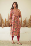 PEACH FLORAL BLOCK PRINT STRAIGHT KURTA