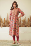 PEACH FLORAL BLOCK PRINT STRAIGHT KURTA
