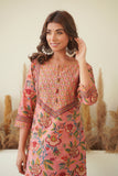 PEACH FLORAL BLOCK PRINT STRAIGHT KURTA