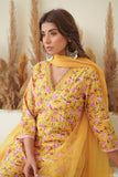 Mustard Floral Block Print Princess Line Kurta Set