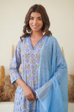 BLUE FLORAL BLOCK PRINT KURTA SET