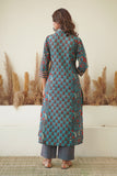 BLUE PRINCESS CUT COLLARED KURTA