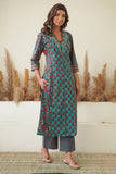 BLUE PRINCESS CUT COLLARED KURTA