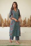 BLUE PRINCESS CUT COLLARED KURTA