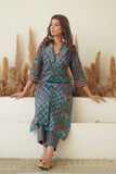BLUE PRINCESS CUT COLLARED KURTA