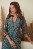 BLUE PRINCESS CUT COLLARED KURTA