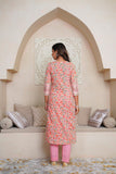 PINK HAND BLOCK PRINTED PRINCESS LINE KURTA WITH EMBELISHED WITH EMBROIDERY