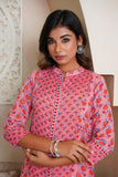 PINK HAND BLOCK PRINTED PRINCESSS LINE KURTA