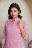 LIGHT PINK HAND BLOCK PRINTED PRINCESS LINE KURTA