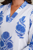 WHITE & BLUE HAND BLOCK PRINTED KURTA PLAZO SET