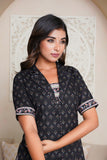 PRINTED BLACK COLLAR KURTAWITH PRINTED PLAZO