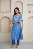 BLUE HAND BLOCK PRINTED STRAIGHT KURTA , EMBELISHED WITH GOTA PATTI WORK