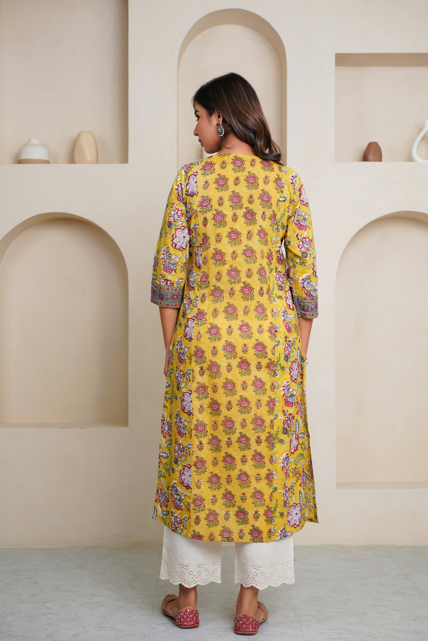 MUSTARD COLOUR HAND BLOCK PRINTED PRINCESS LINE KURTA