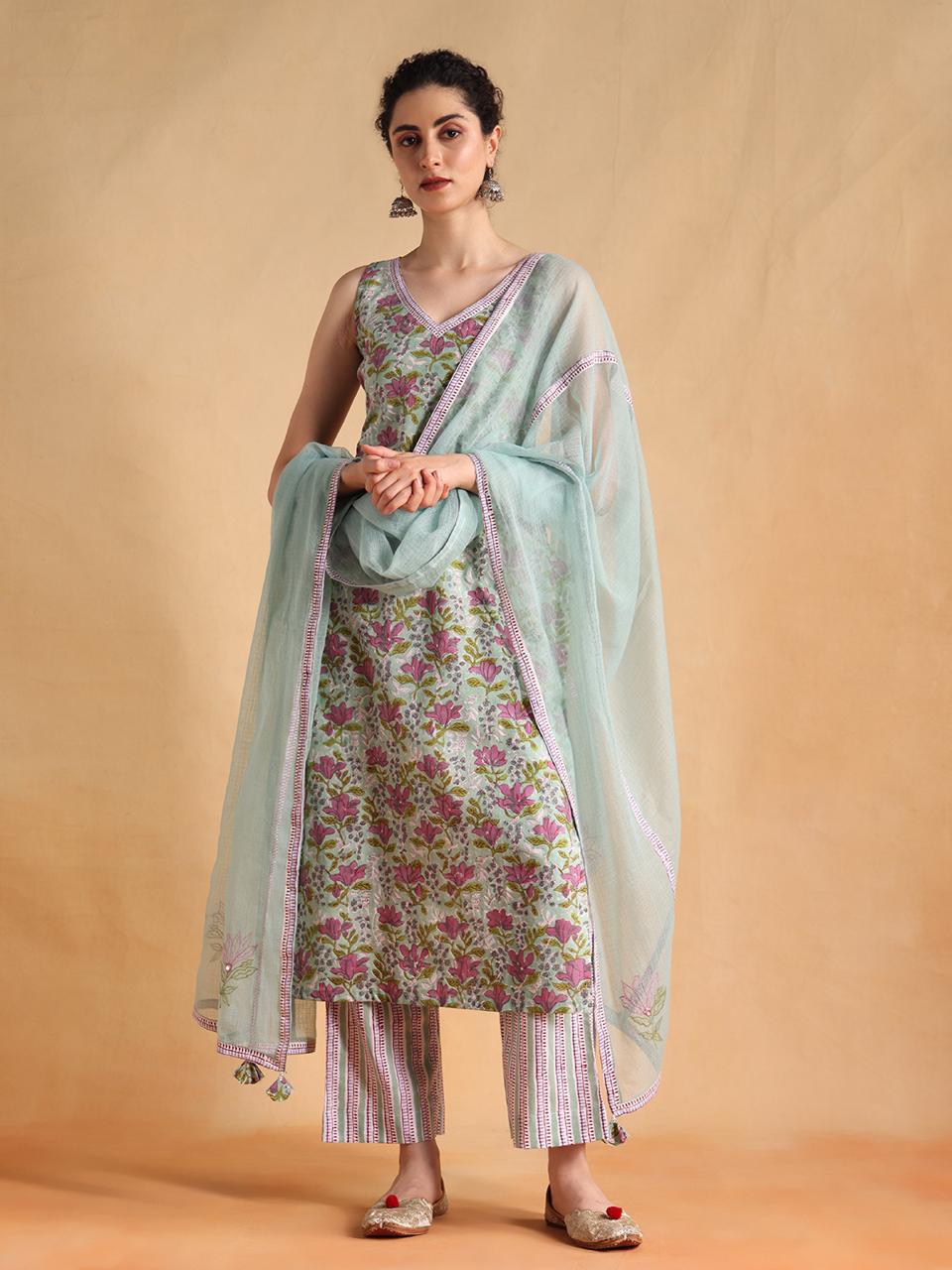 SEA-GREEN SLEEVE LESS SUIT