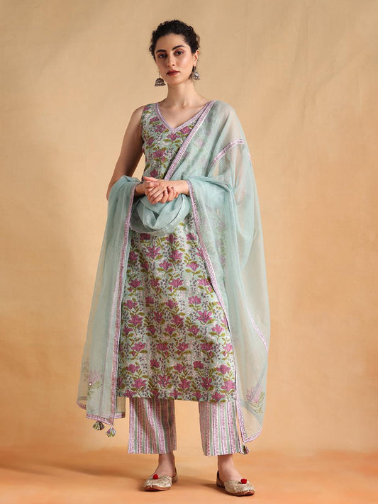 SEA-GREEN SLEEVE LESS SUIT