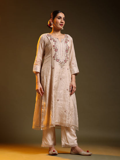 White-Golden Chanderi Festive suit