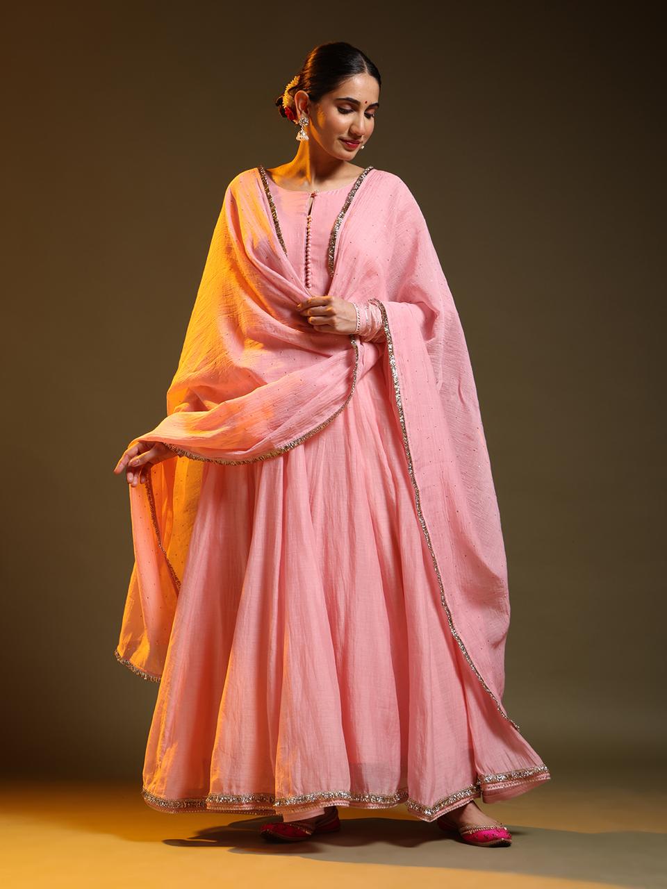 Pink Chanderi Anarkali