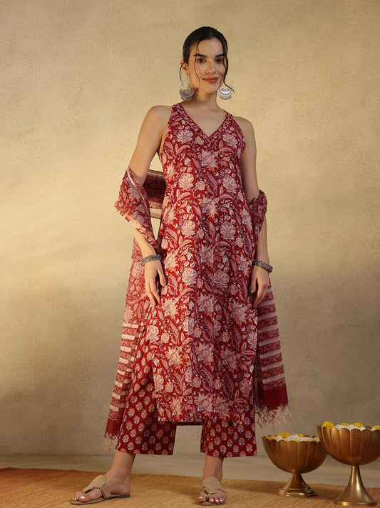 Red S/L Patola Cotton Suit