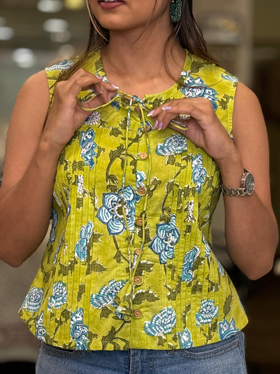 Yellow Froal Print Topper