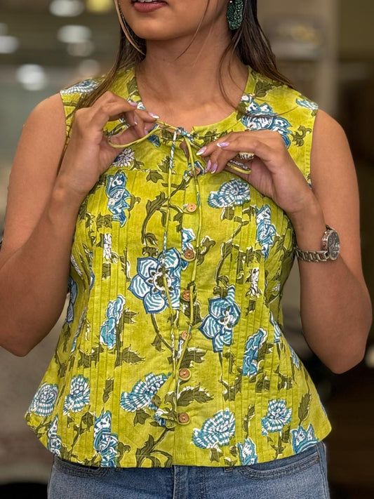 Yellow Froal Print Topper