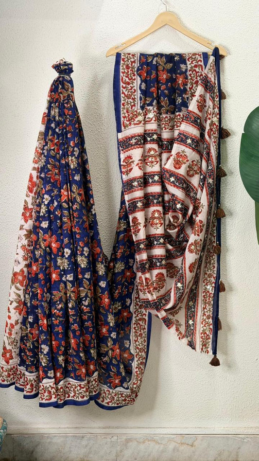 Dark Blue Worked Chanderi Saree