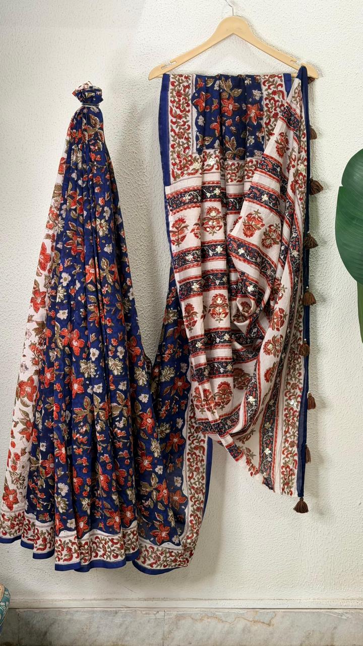 Dark Blue Worked Chanderi Saree