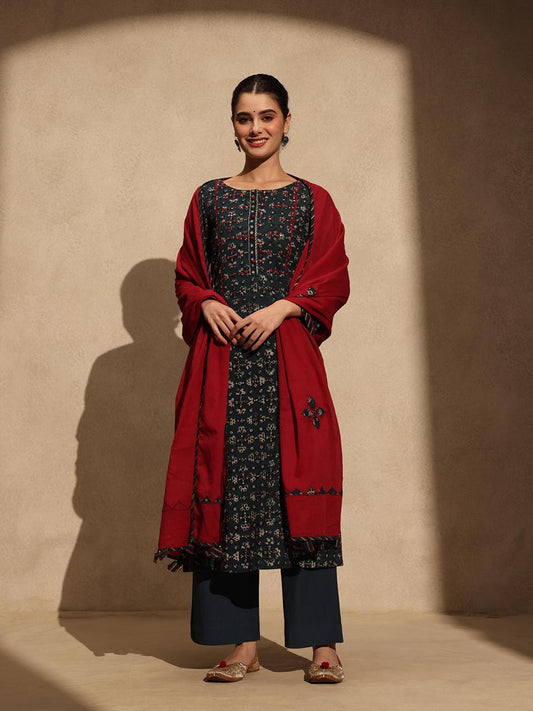 Blue Ajrak Print Suit