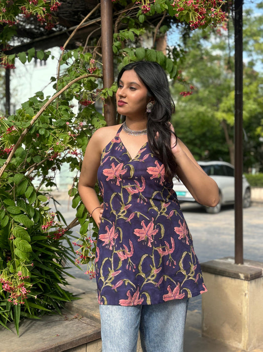 Purple Backless Short Kurti