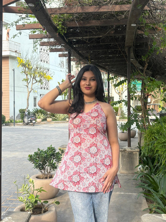 Baby Pink Backless Short Kurti