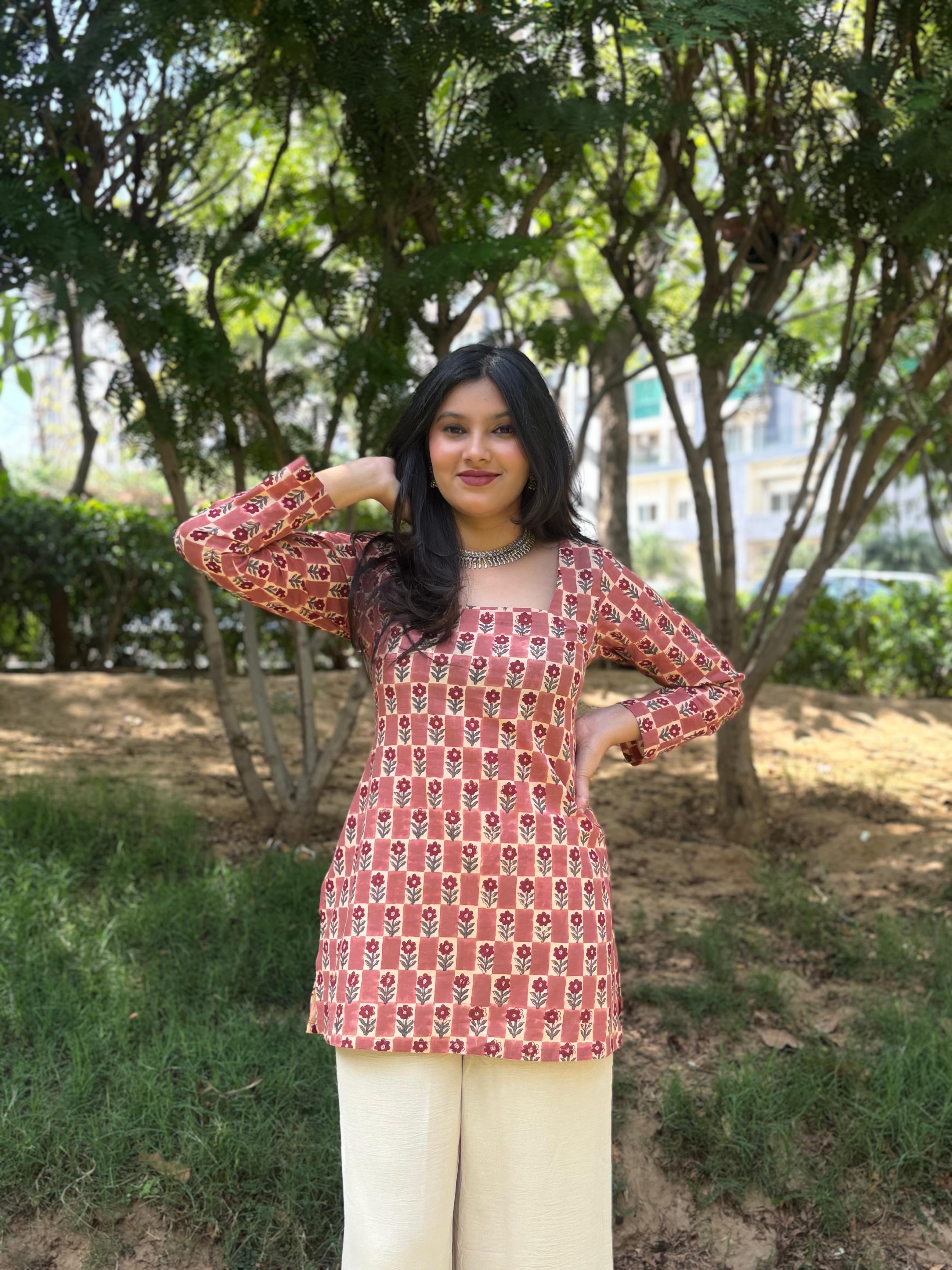 Peach Corset Short Kurti