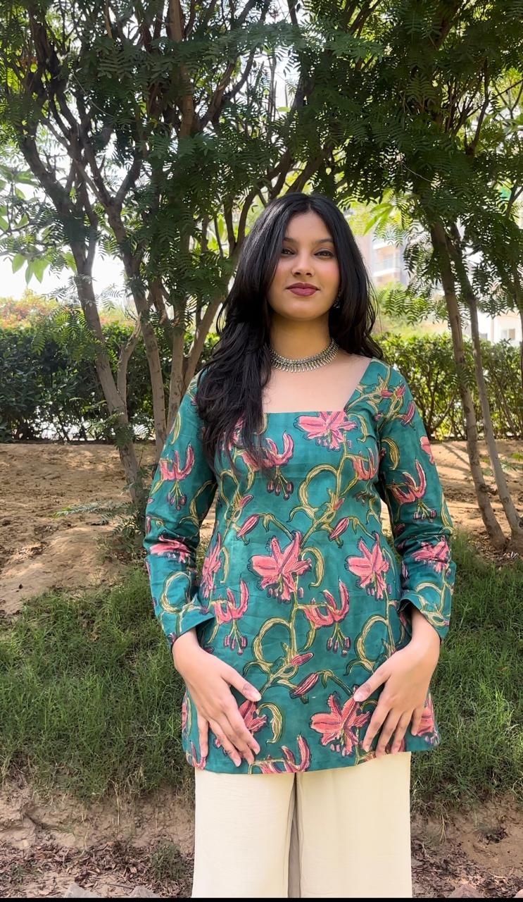 Dark Green Corset Short Kurti