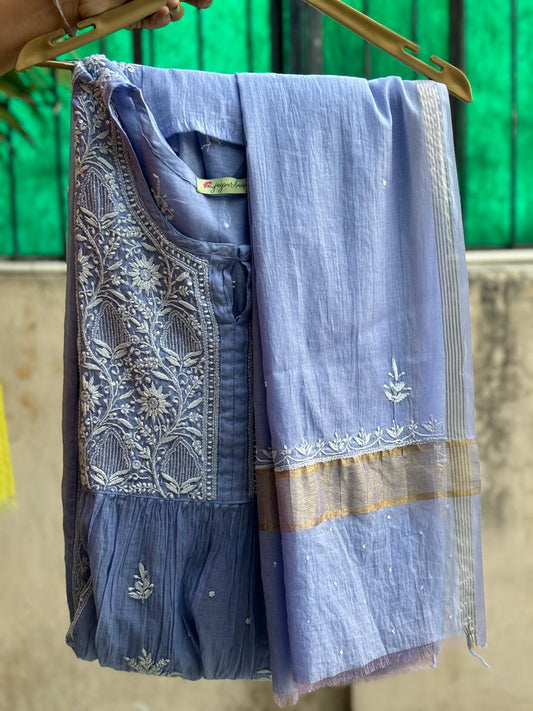 Purple Chickenkari Unstitched Suit