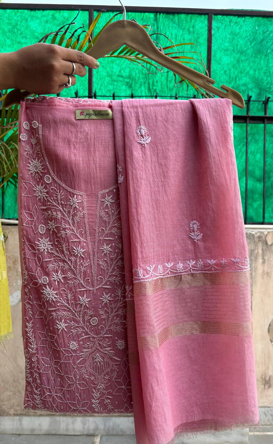 Pink Unstitched Chickenkari Suit