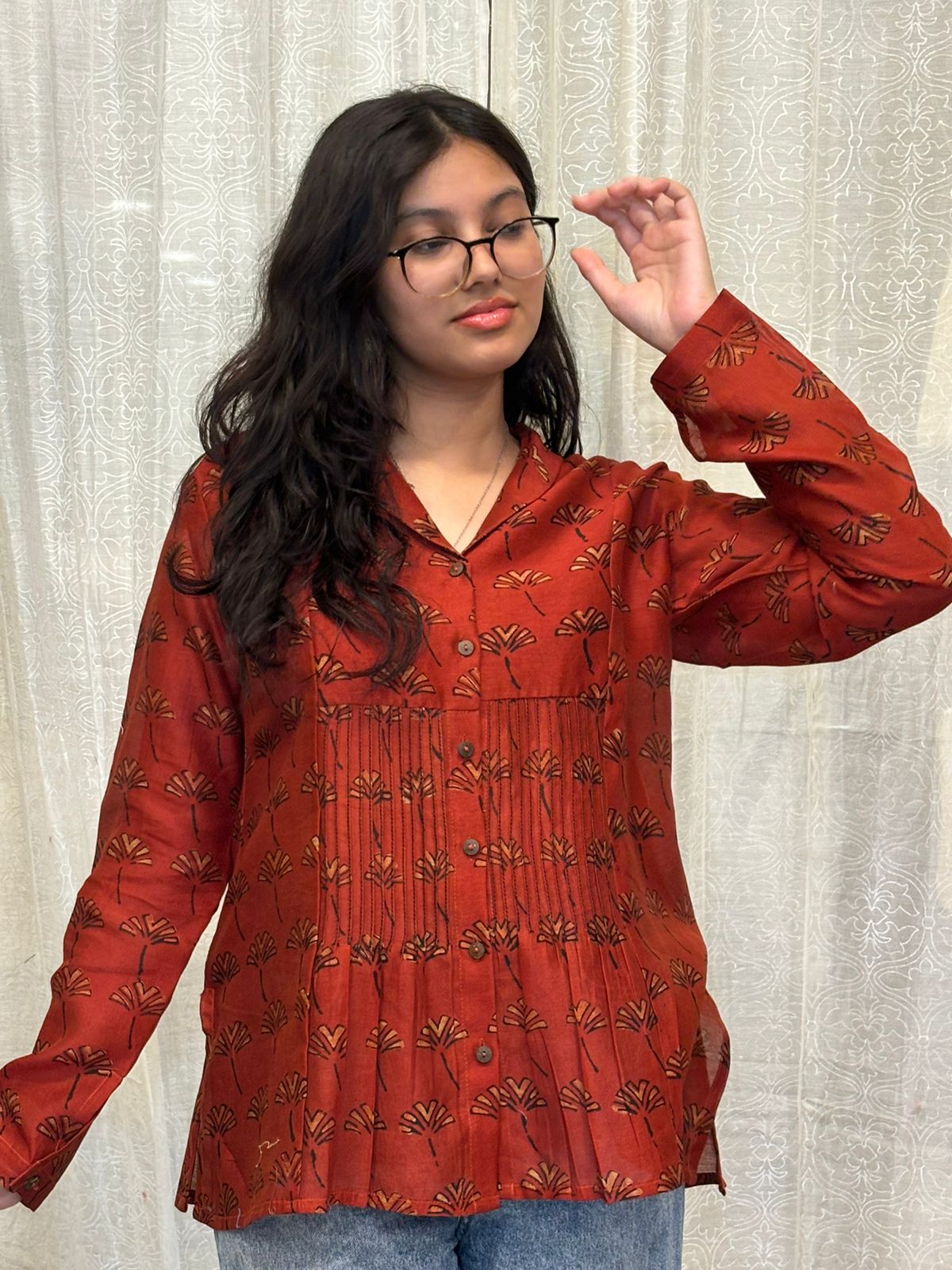 RED CAHNDERI SHIRT