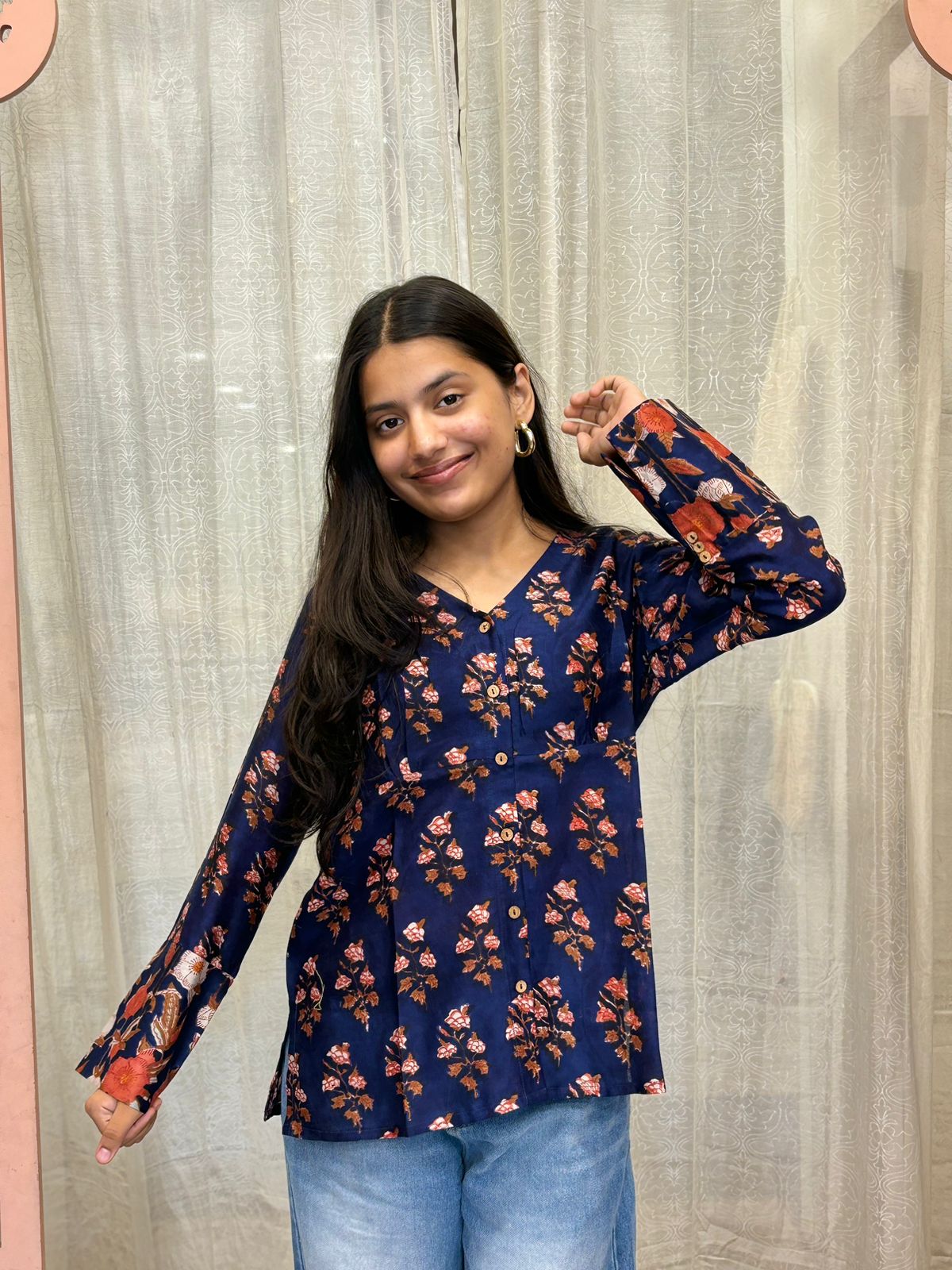 Dark Blue Chanderi Shirt