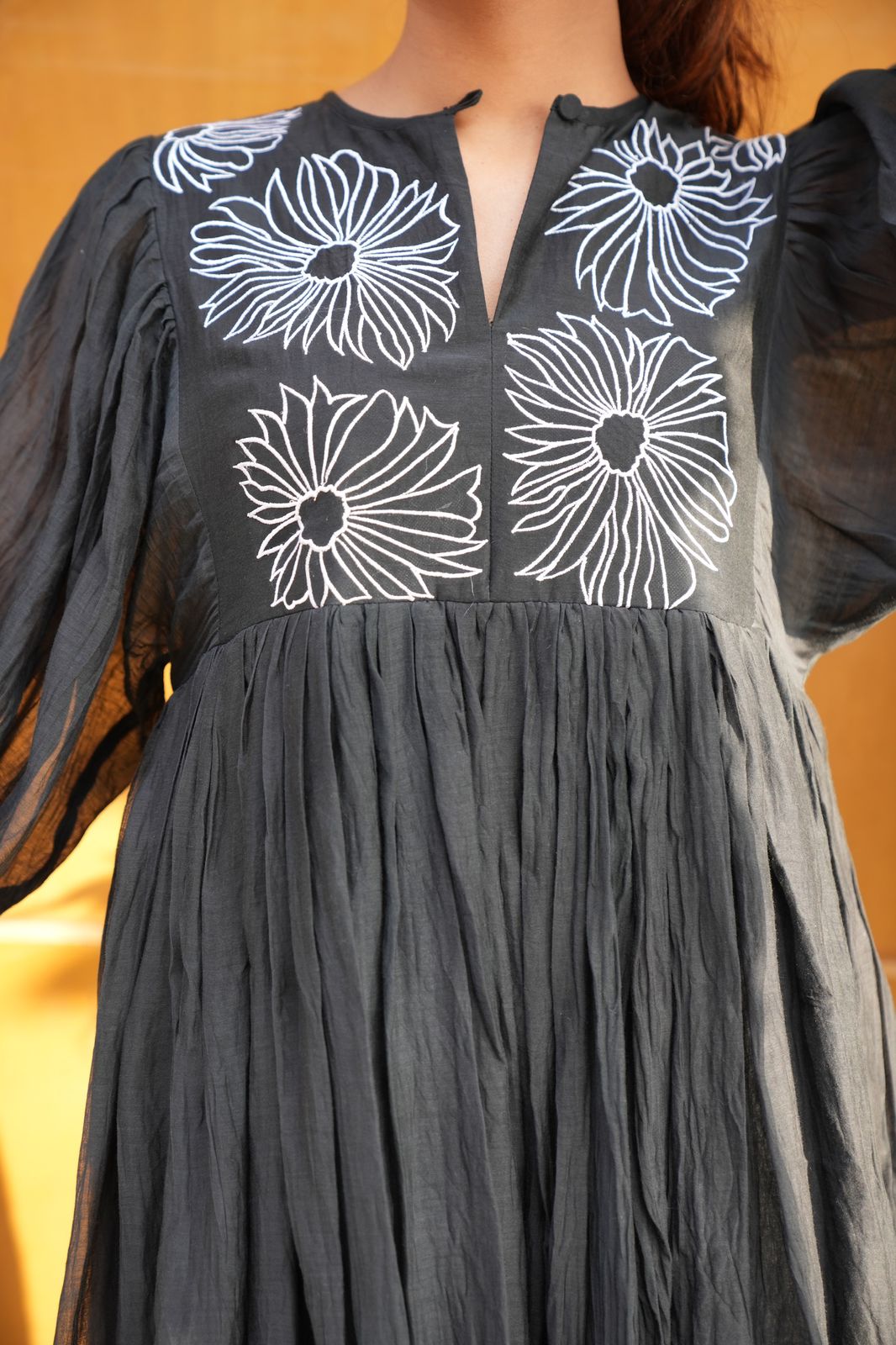 Black Chanderi Knee Lenght Dress