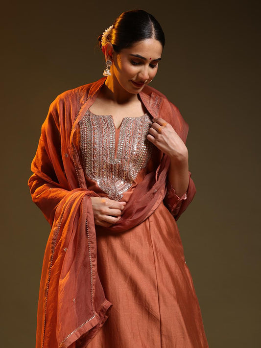 Brown Festive Chanderi Suit