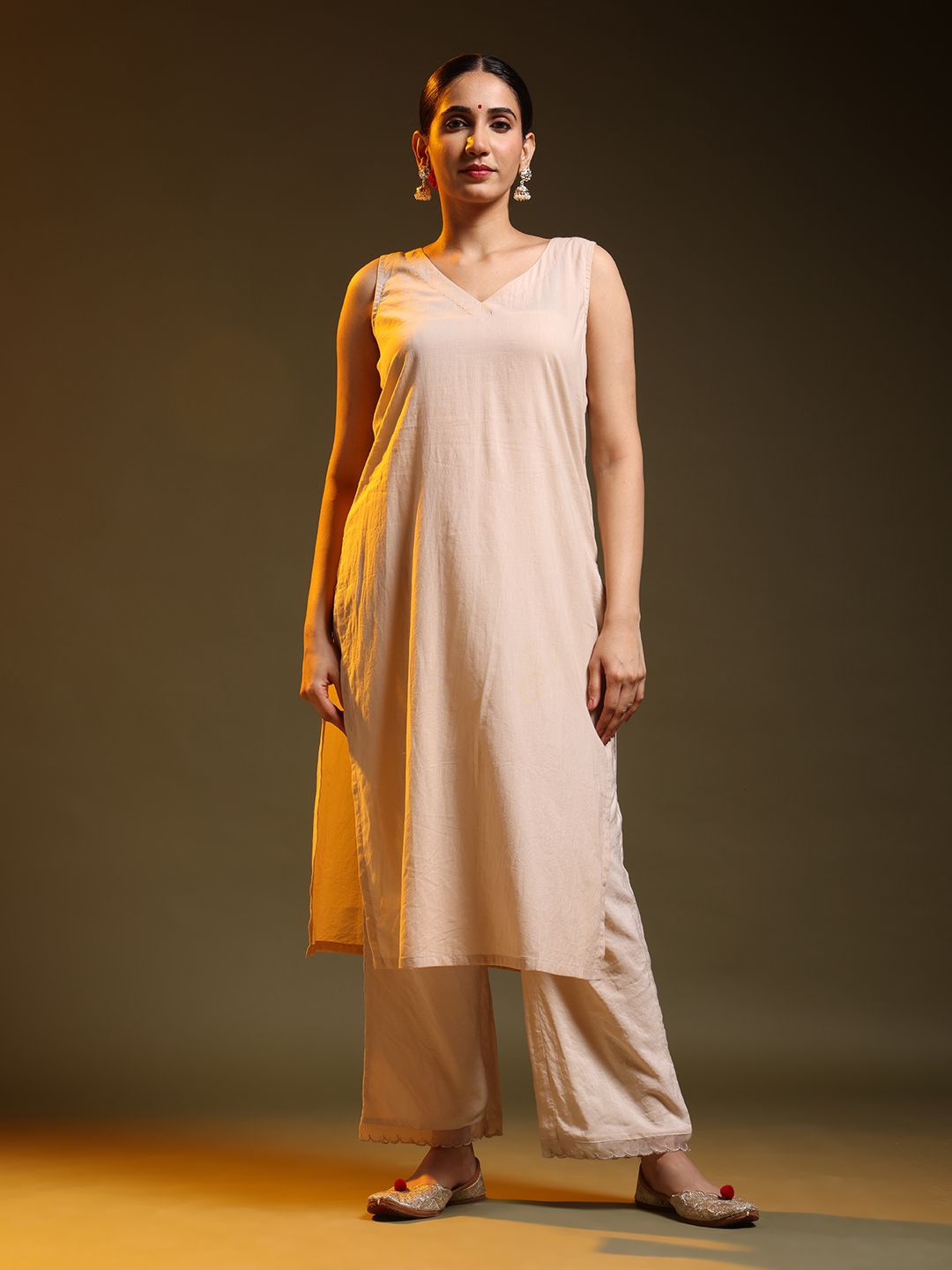 White-Golden Chanderi Festive suit