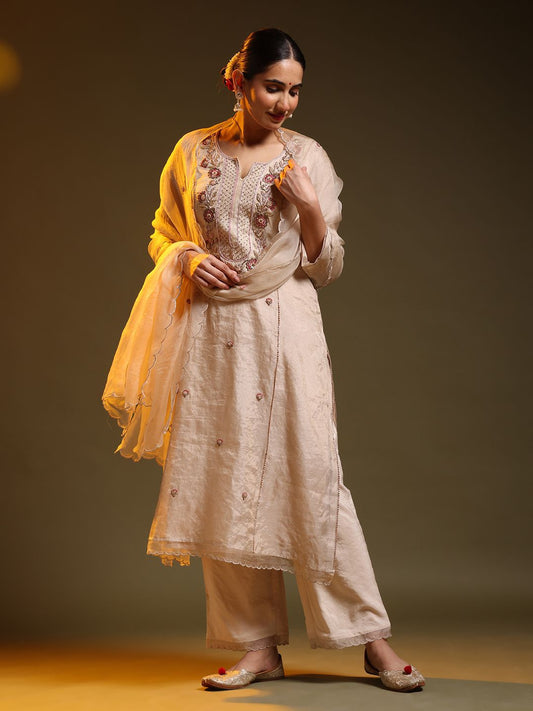 White-Golden Chanderi Festive suit